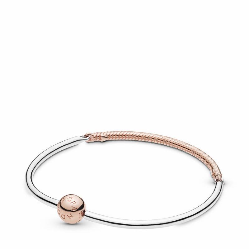 Pandora Rose™ Moments Three-link Bangle Bracelet - Pandora Rose/Sterling Silver - Canada | JL6880HN